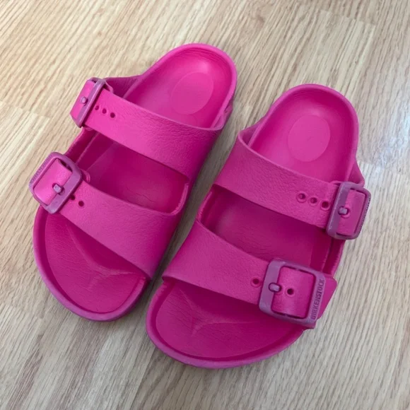 Little Girls Hot Pink Birkenstock Arizona Kids Slid On Sandals Size 28 - Picture 2 of 7